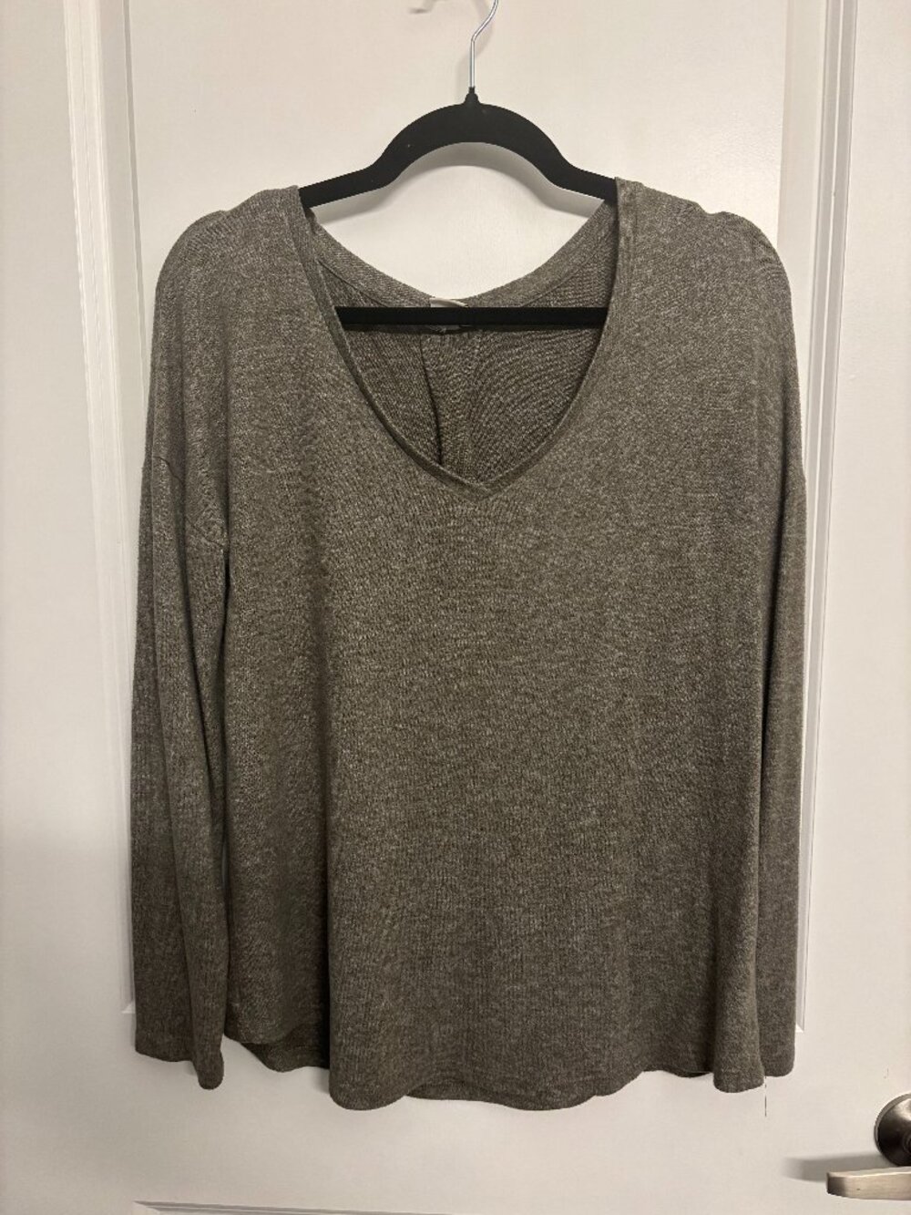 Heathered Green Knit Long Sleeve Top with Pleated Back Detail